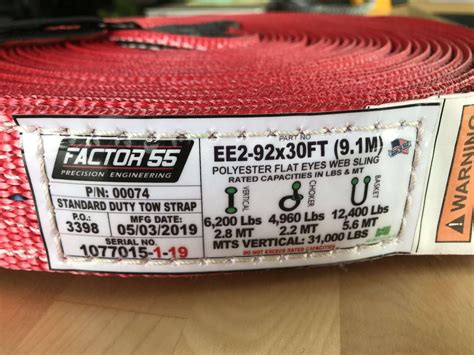 Factor 55 Standard Duty Tow Strap | 2" x 30ft | 31,000 lb MBS | Cordura Eye Sleeves | Red