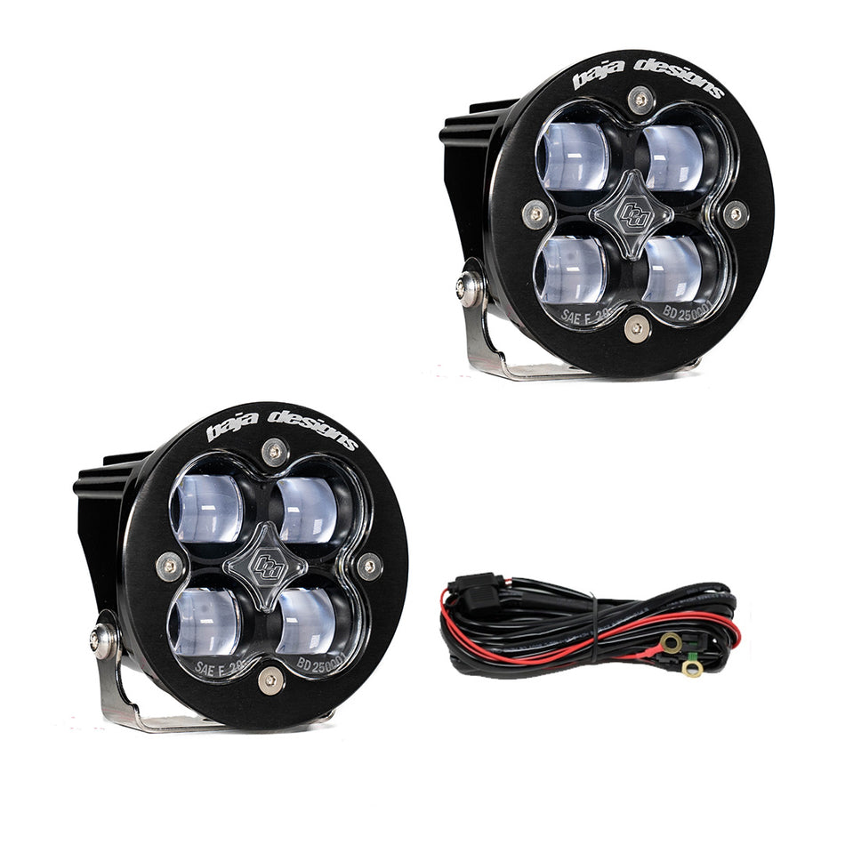 Baja Designs Squadron-R SAE LED Auxiliary Light Pod Pair | Street-Legal SAE J583 | Clear Lens | Harness Included | SKU 247802
