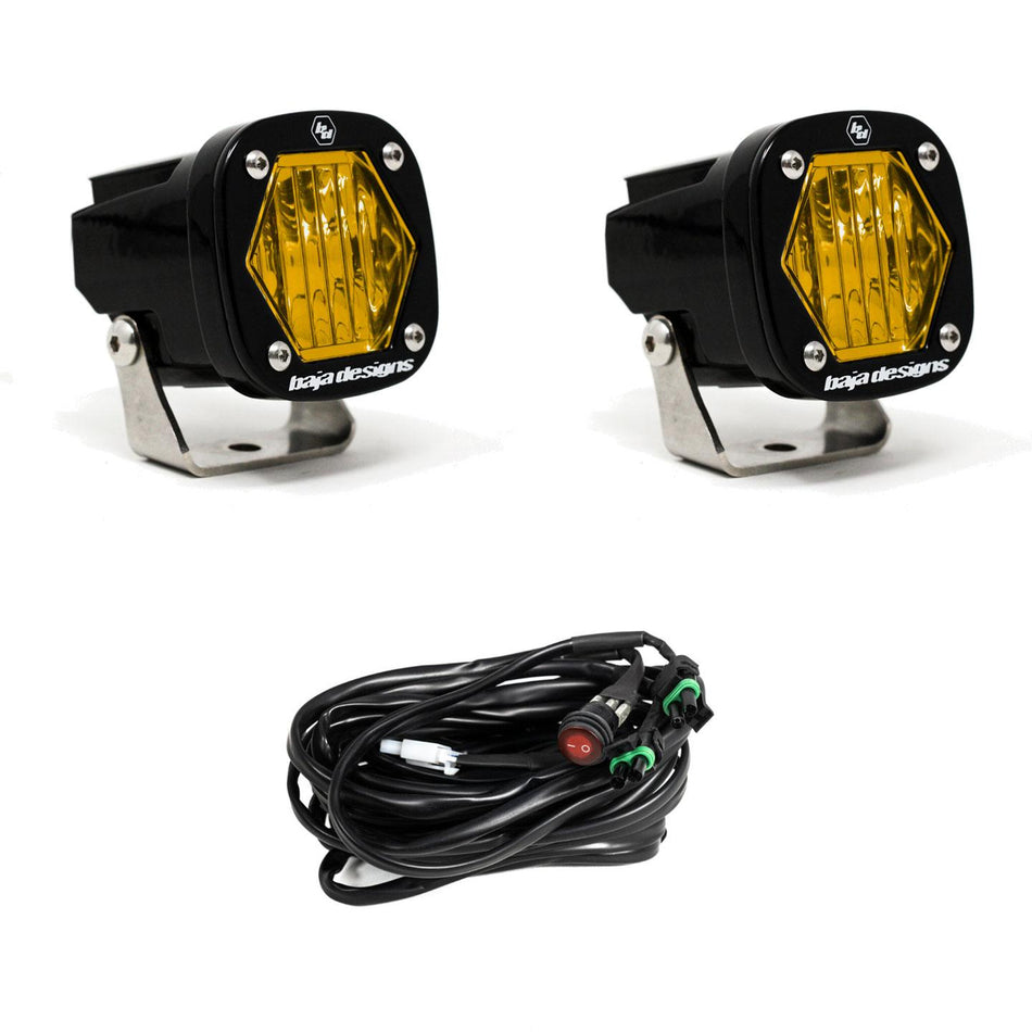 Baja Designs S1 LED Light Pair | Single-LED | Amber Lens | Wide Cornering | Mounting Bracket Included | SKU 387815