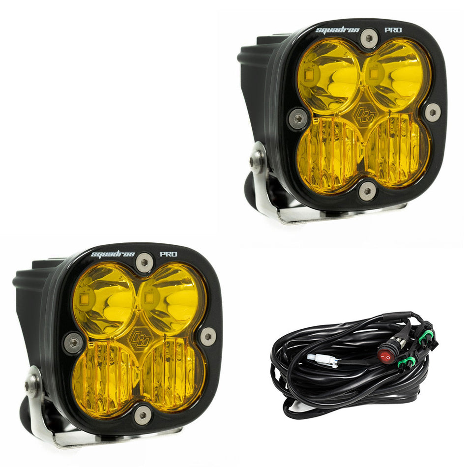 Baja Designs Squadron Pro LED Light Pod Pair | Driving/Combo | Amber Lens | Harness Included | SKU 497813