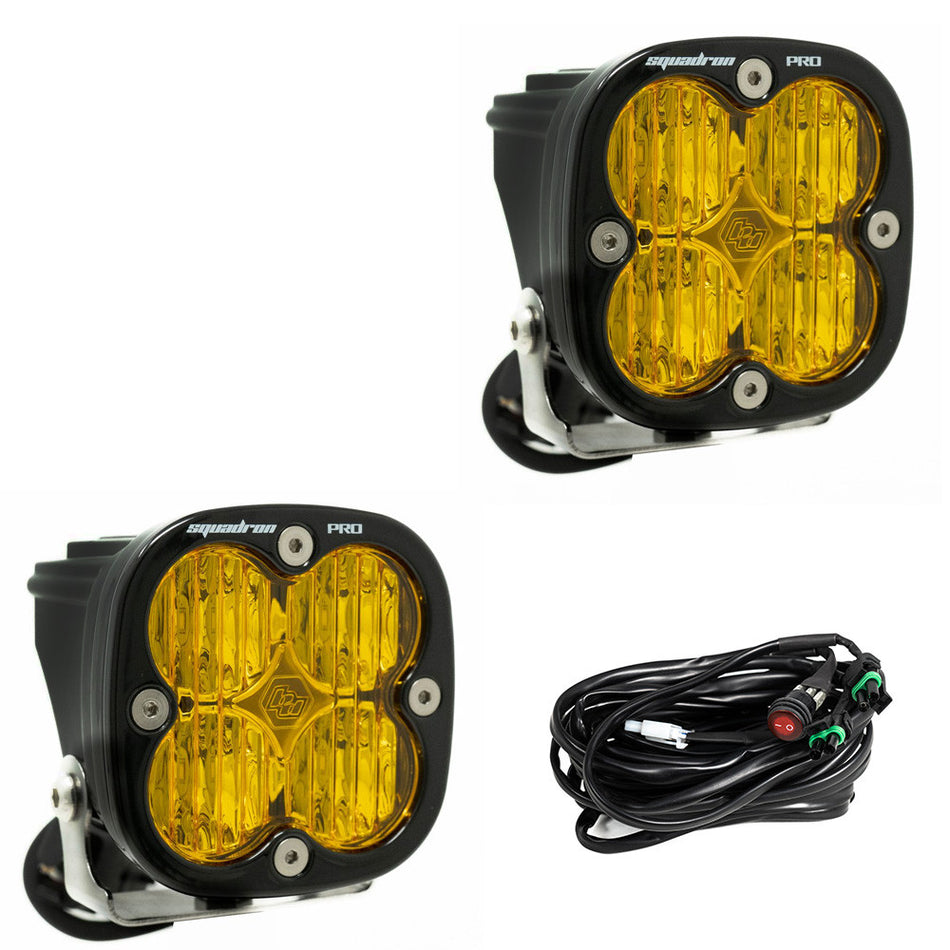 Baja Designs Squadron Pro LED Light Pod Pair | Wide Cornering | Amber Lens | Harness Included | SKU 497815