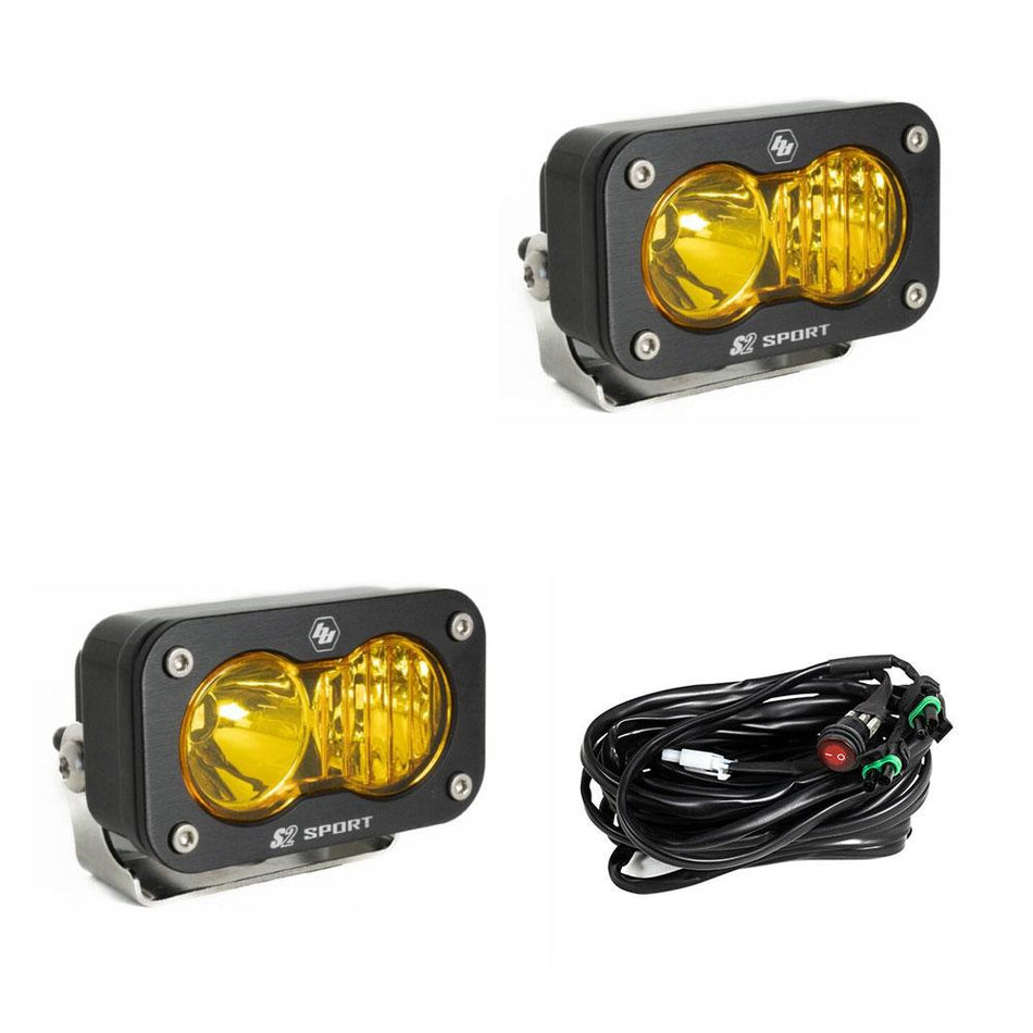 Baja Designs S2 Sport LED Light Pair | Driving/Combo | Amber Lens | Harness & Bracket Included | SKU 547813