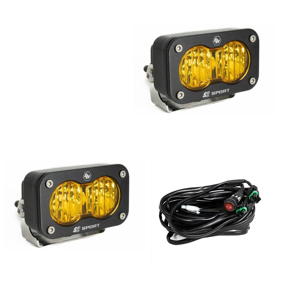 Baja Designs S2 Sport LED Light Pair | Wide Cornering | Amber Lens | Harness & Brackets Included | SKU 547815