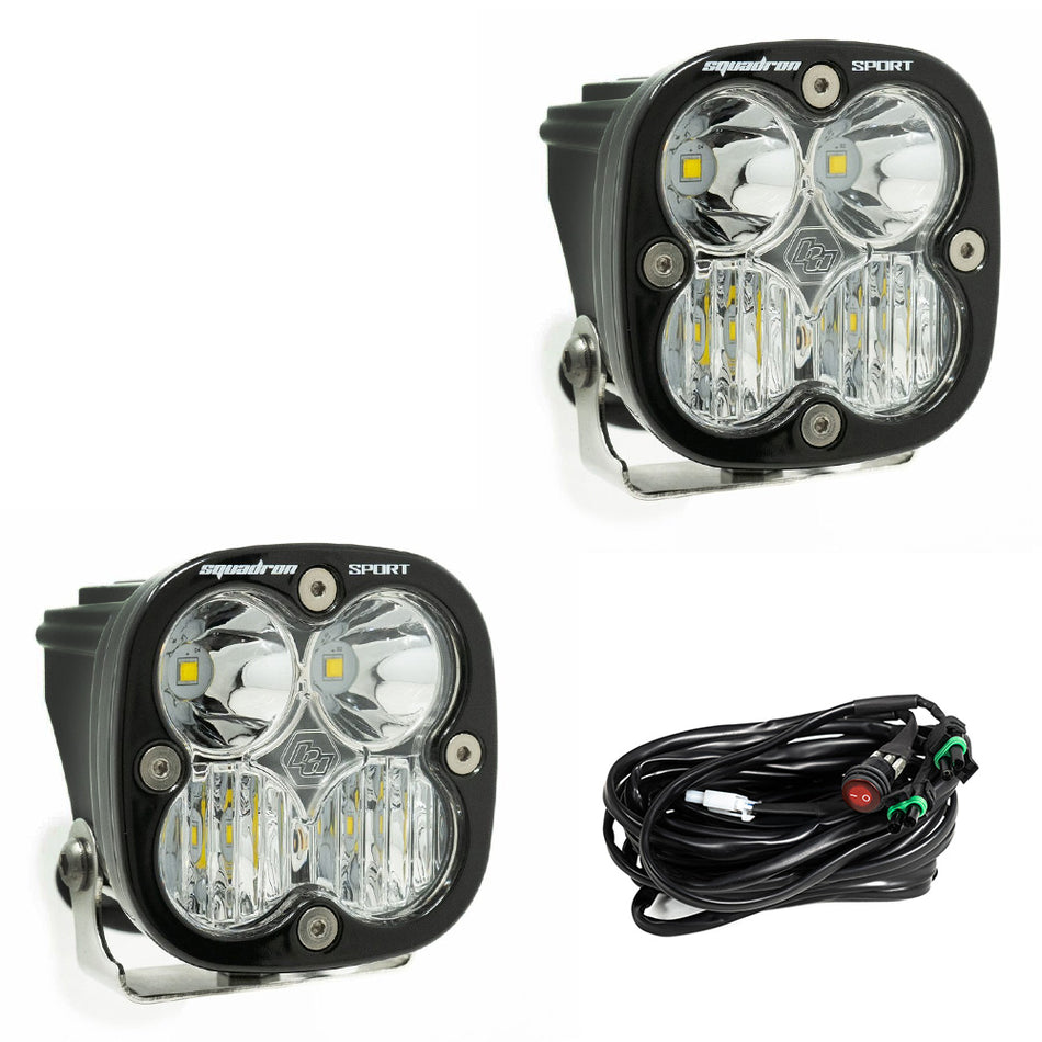 Baja Designs Squadron Sport LED Light Pod Pair | Driving/Combo | Clear Lens | Harness & Brackets Included | SKU 557803
