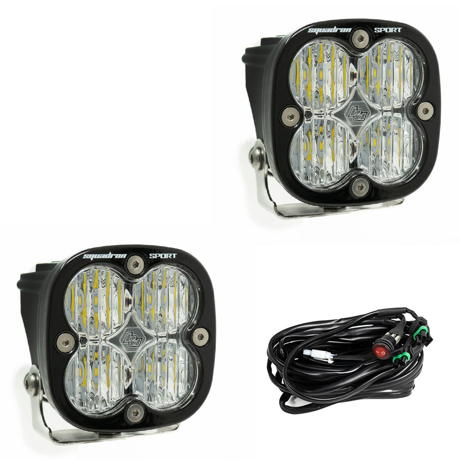 Baja Designs Squadron Sport LED Light Pod Pair | Wide Cornering | Clear Lens | Harness & Brackets Included | SKU 557805