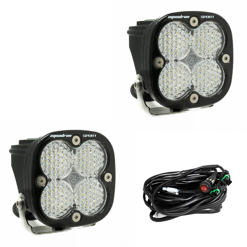 Baja Designs Squadron Sport LED Light Pod Pair | Work/Scene | Clear Lens | Harness & Hardware Included | SKU 557806