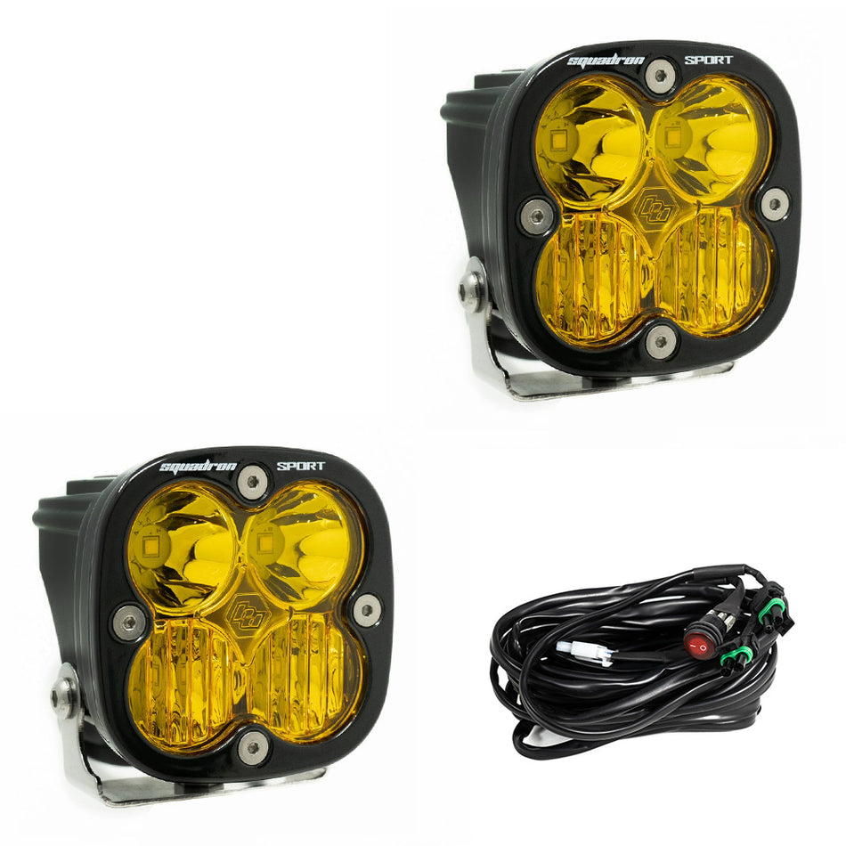 Baja Designs Squadron Sport LED Light Pod Pair | Driving/Combo | Amber Lens | Harness Included | SKU 557813