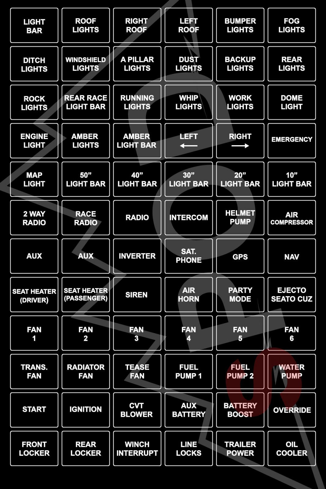 sPOD HD Race UTV Legends Horizontal Switch Label | sPOD HD and UTV Panels | 860100