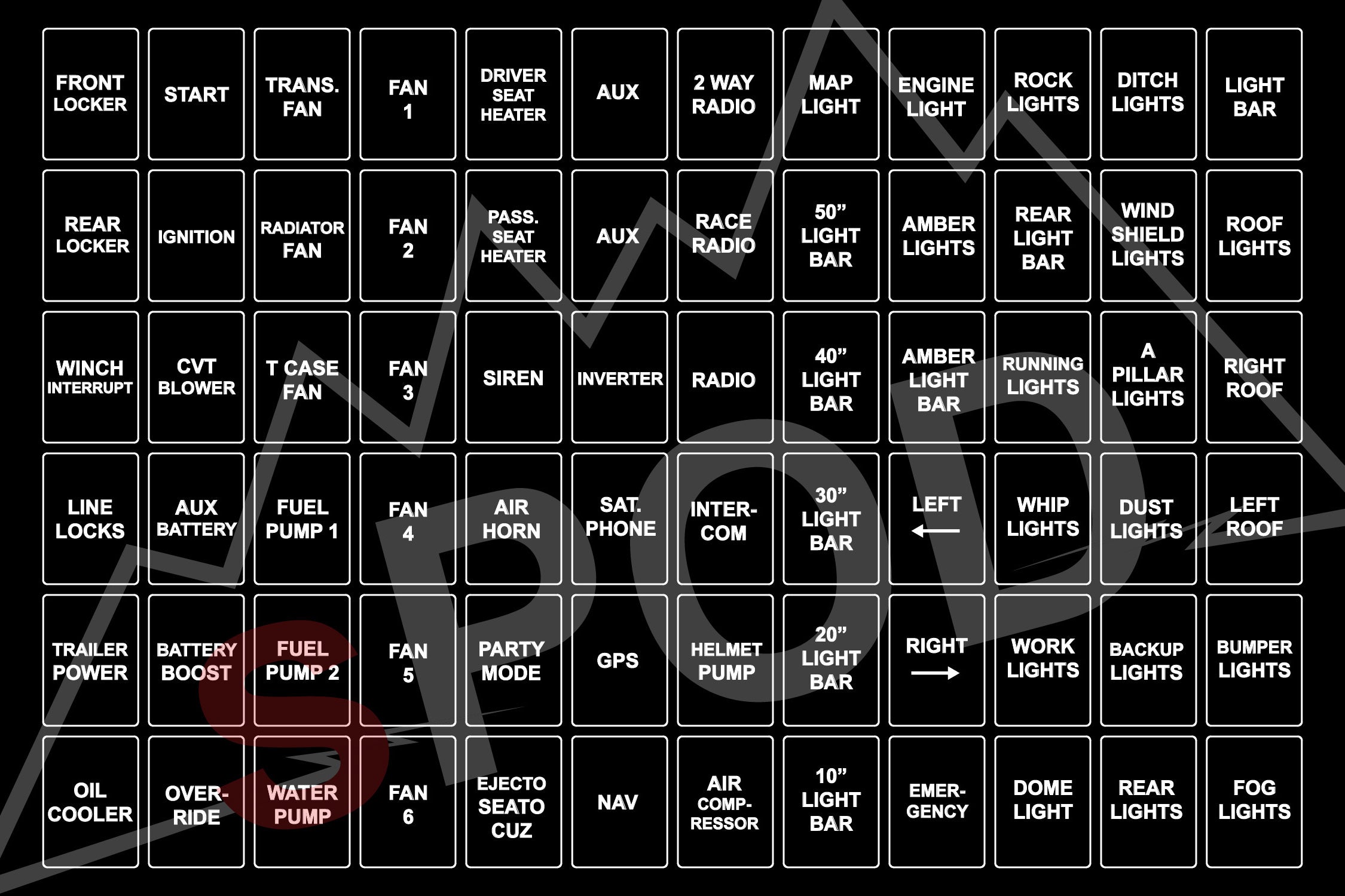 sPOD HD Race UTV Legends Vertical Switch Label | sPOD HD and UTV Panels | 860105