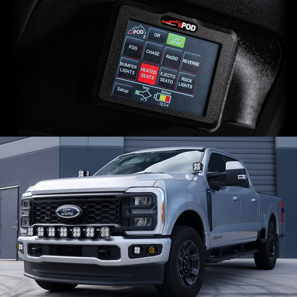 sPOD HD BantamX 870140 — 8-Circuit 30-Amp Bluetooth Power Management | Vehicle-Specific Mount | 5-Year Warranty | 2023–2026 Ford F-250 / F-350 Super Duty | Made in USA