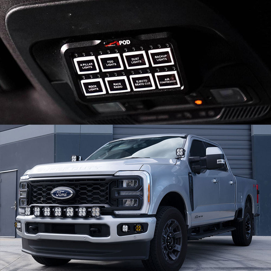 sPOD HD BantamX 870141 — 8-Circuit 30-Amp Bluetooth Power Management | Vehicle-Specific Mount | 5-Year Warranty | 2023–2026 Ford F-250 / F-350 Super Duty | Made in USA