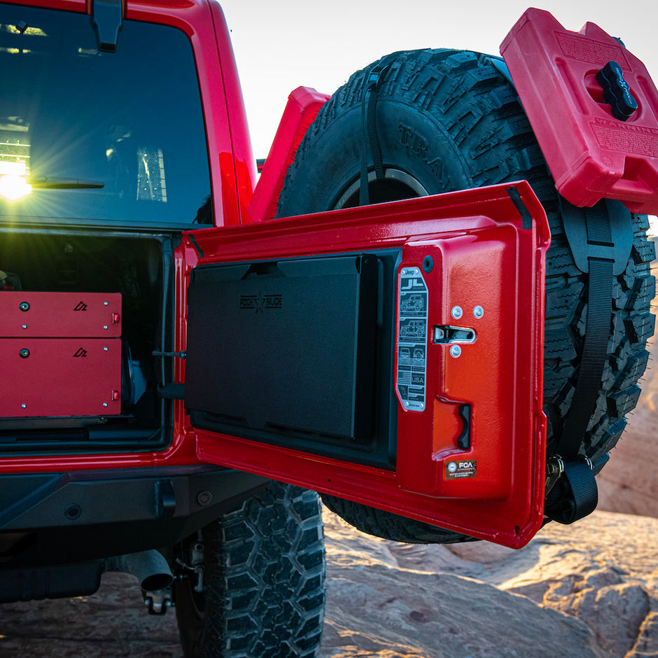 Rock Slide Engineering Trail Tailgate Table 4-Door Aluminum 2007-2020 Jeep Wrangler JK / 2007-2020 Jeep Wrangler JL