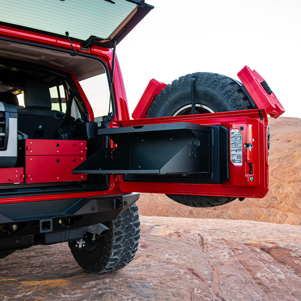 Rock Slide Engineering Trail Tailgate Table 4-Door Aluminum 2007-2020 Jeep Wrangler JK / 2007-2020 Jeep Wrangler JL