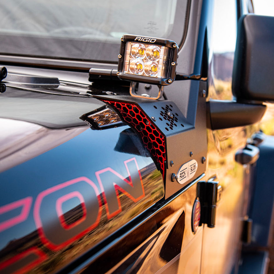 Rock Slide Engineering Cowl LED Light Pod Bracket 10-Gauge 2020-2023 Jeep Gladiator JT / 2018-2026 Jeep Wrangler JL