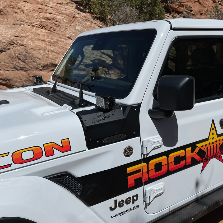 Rock Slide Engineering Large Cowl LED Light Pod Bracket 10-Gauge 2021-2023 Jeep Gladiator JT / 2018-2026 Jeep Wrangler JL