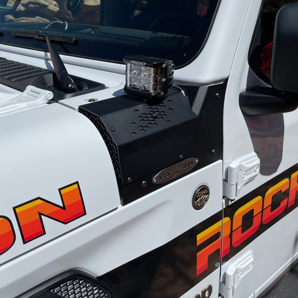 Rock Slide Engineering Large Cowl LED Light Pod Bracket 10-Gauge 2021-2023 Jeep Gladiator JT / 2018-2026 Jeep Wrangler JL