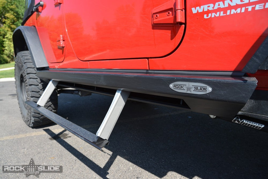 Rock Slide Engineering Step Slider Skid Plate 4-Door Steel 2007-2018 Jeep Wrangler JK