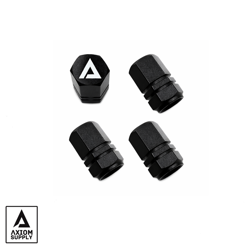 Axiom Supply Billet Aluminum Valve Stem Cap Set | Set of 4 | T6 Aluminum | Black Anodized | SKU AXVCSET