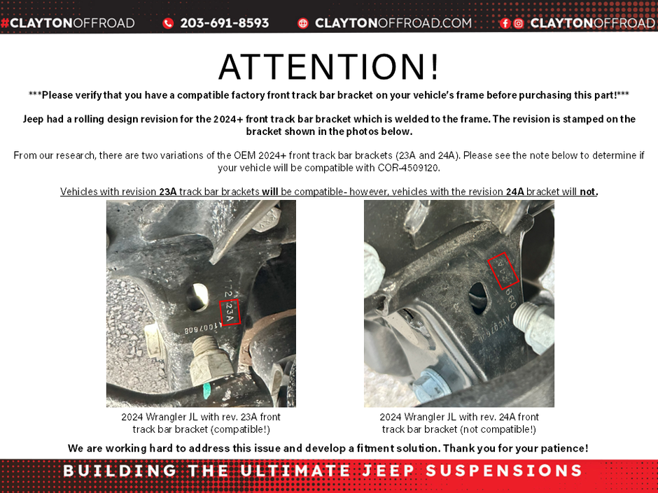 Clayton Off Road Front Track Bar Bracket Brace for 2018-2026 Jeep Wrangler JL and 2020-2026 Gladiator JT