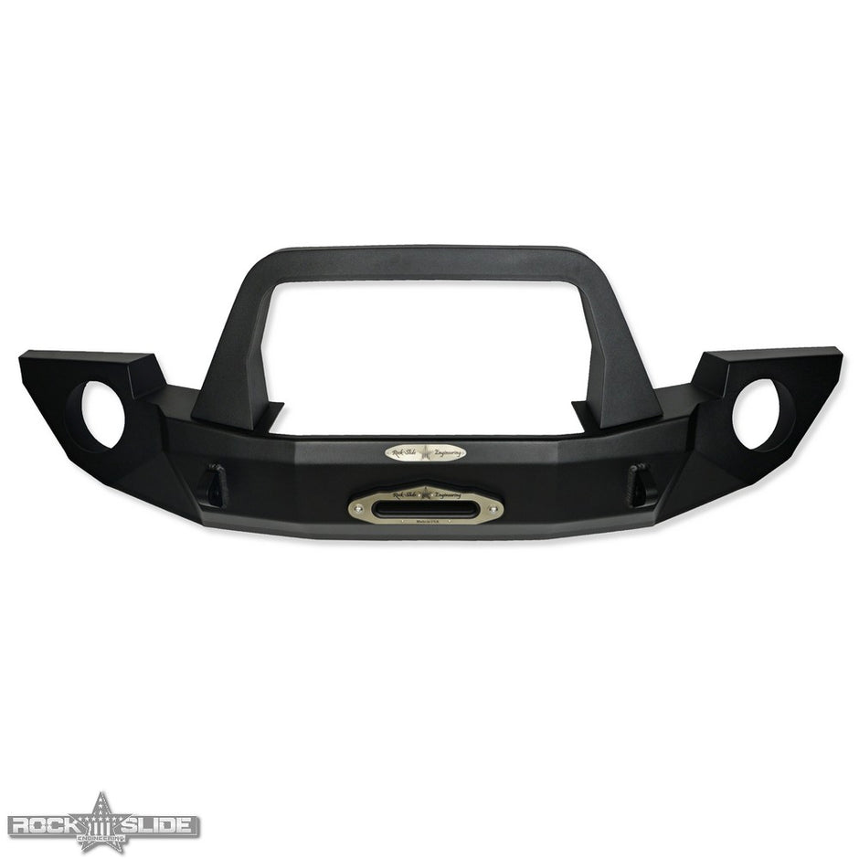 Rock Slide Engineering Full Front Bumper Rigid Series Bull Bar Winch Plate 10-Gauge Steel 2007-2018 Jeep Wrangler JK