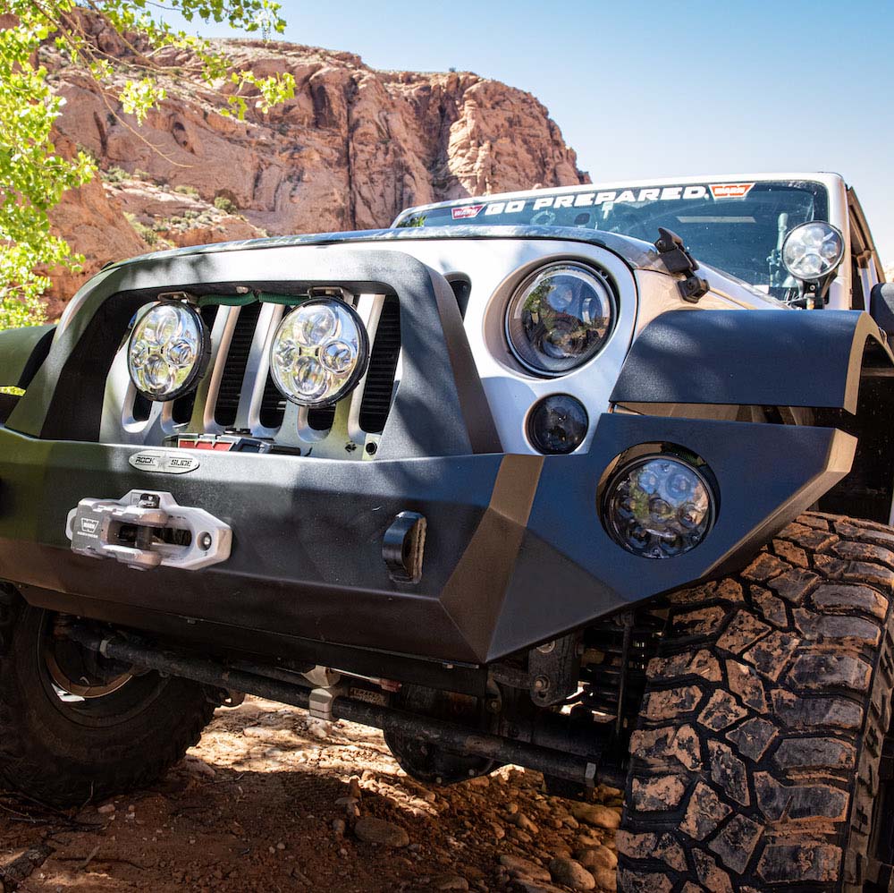 Rock Slide Engineering Full Front Bumper Rigid Series Bull Bar Winch Plate 10-Gauge Steel 2007-2018 Jeep Wrangler JK