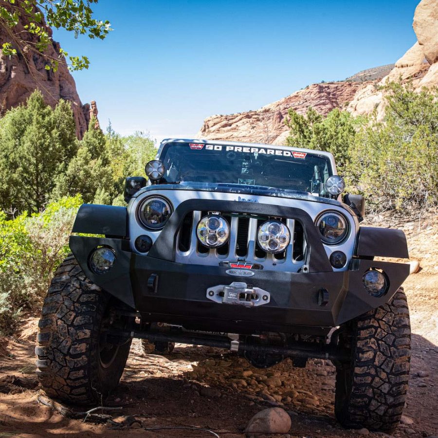 Rock Slide Engineering Full Front Bumper Rigid Series Bull Bar Winch Plate 10-Gauge Steel 2007-2018 Jeep Wrangler JK