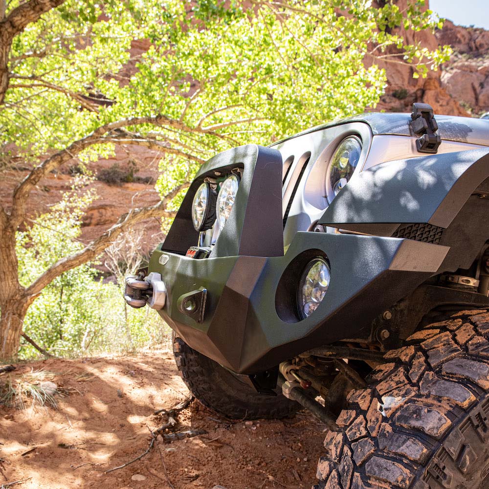 Rock Slide Engineering Full Front Bumper Rigid Series Bull Bar Winch Plate 10-Gauge Steel 2007-2018 Jeep Wrangler JK
