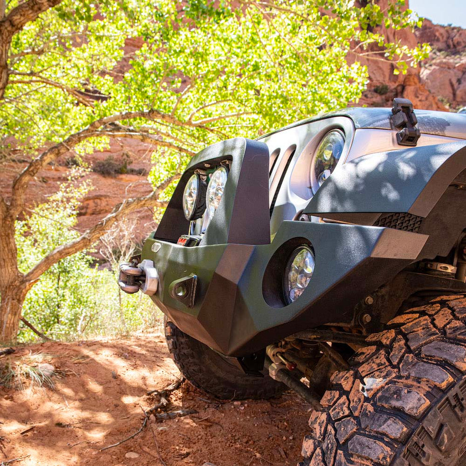 Rock Slide Engineering Full Front Bumper Rigid Series Bull Bar Winch Plate 10-Gauge Steel 2007-2018 Jeep Wrangler JK