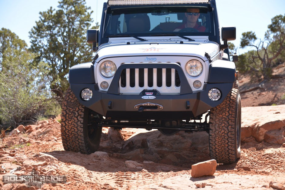 Rock Slide Engineering Full Front Bumper Rigid Series Bull Bar Winch Plate 10-Gauge Steel 2007-2018 Jeep Wrangler JK