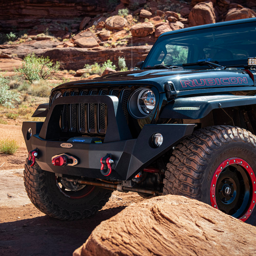Rock Slide Engineering Full Front Bumper Rigid Series Bull Bar Winch Plate 10-Gauge Steel 2018-2026 Jeep Wrangler JL