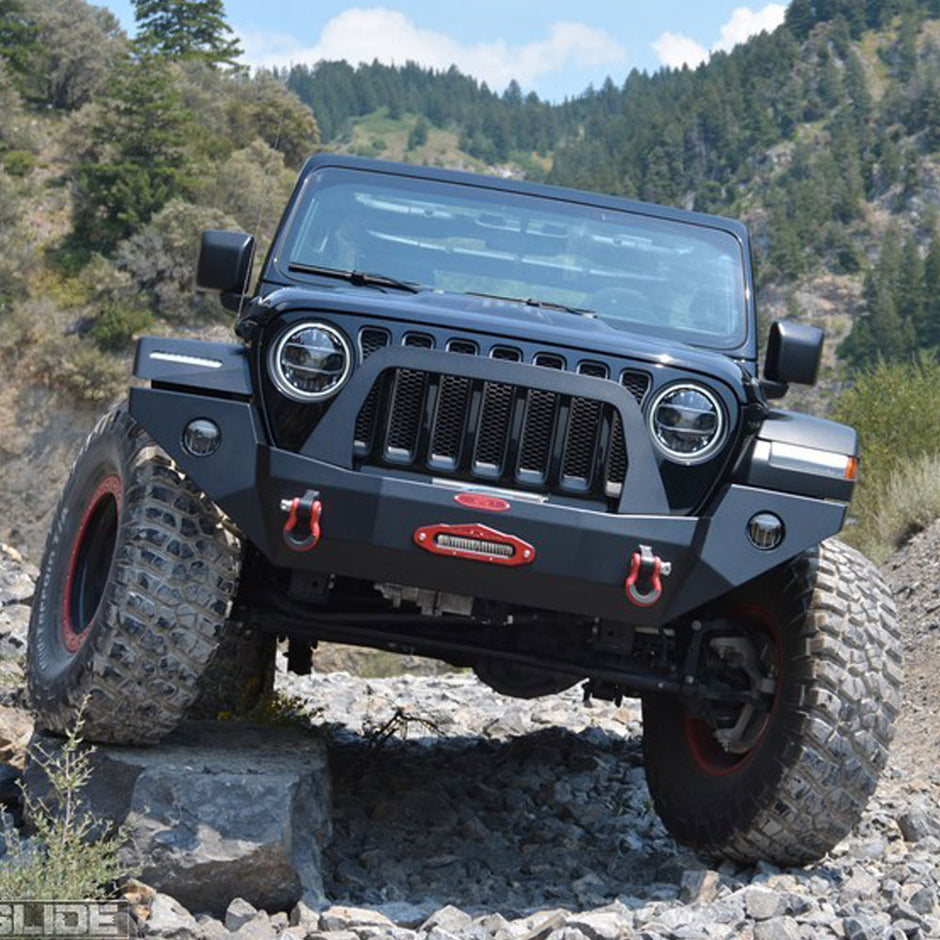 Rock Slide Engineering Full Front Bumper Rigid Series Bull Bar Winch Plate 10-Gauge Steel 2018-2026 Jeep Wrangler JL