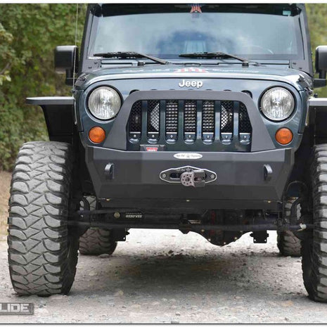 Rock Slide Engineering Stubby Front Bumper Rigid Series Bull Bar Winch Plate 10-Gauge Steel 2007-2018 Jeep Wrangler JK