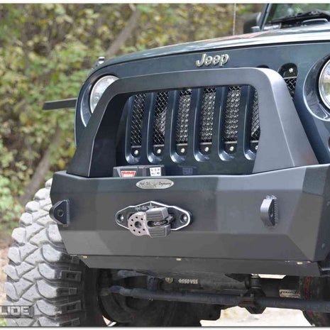 Rock Slide Engineering Stubby Front Bumper Rigid Series Bull Bar Winch Plate 10-Gauge Steel 2007-2018 Jeep Wrangler JK