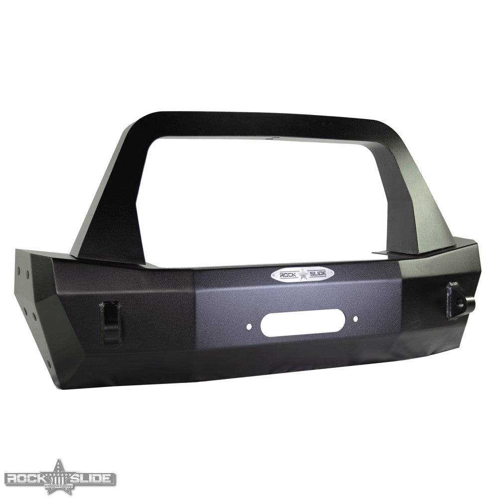 Rock Slide Engineering Stubby Front Bumper Rigid Series Bull Bar Winch Plate 10-Gauge Steel 2007-2018 Jeep Wrangler JK
