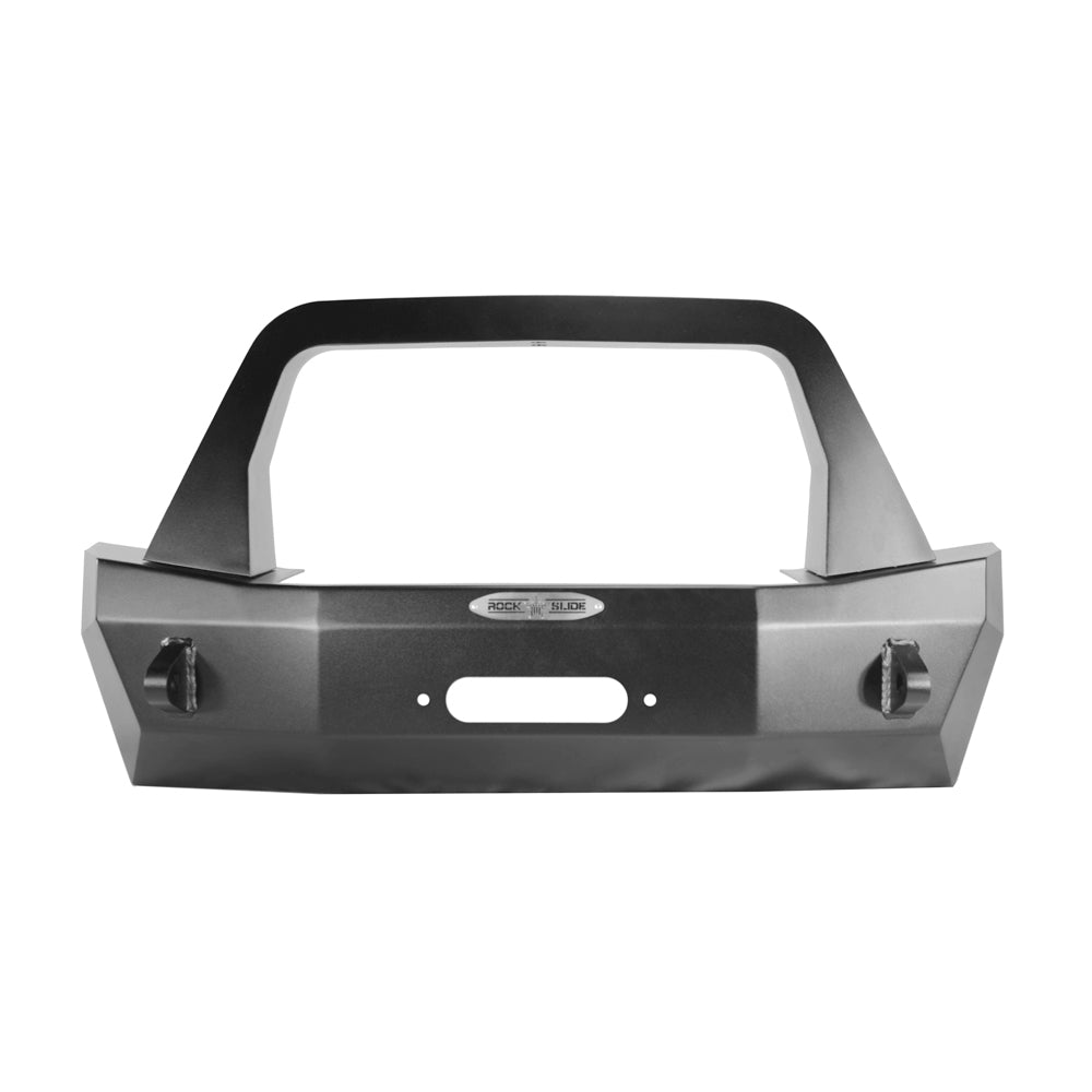 Rock Slide Engineering Stubby Front Bumper Rigid Series Bull Bar Winch Plate 10-Gauge Steel 2007-2018 Jeep Wrangler JK