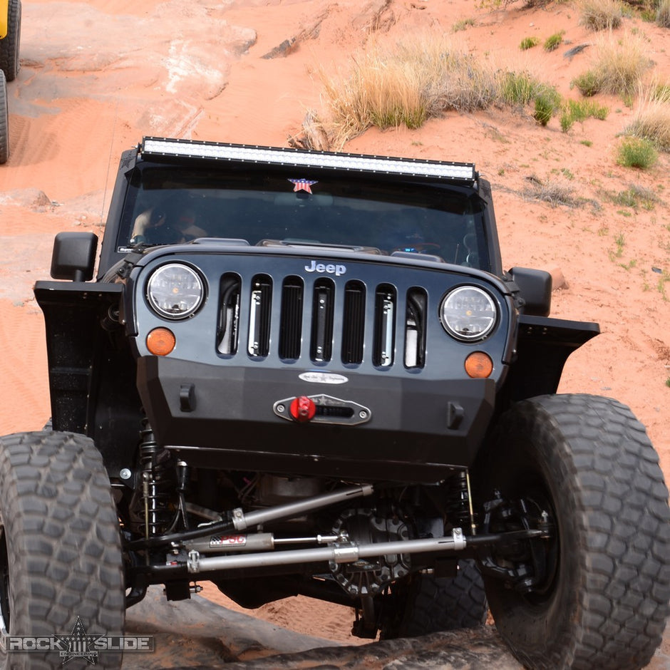 Rock Slide Engineering Stubby Front Bumper Rigid Series No Bull Bar Winch Plate 10-Gauge Steel 2007-2018 Jeep Wrangler JK