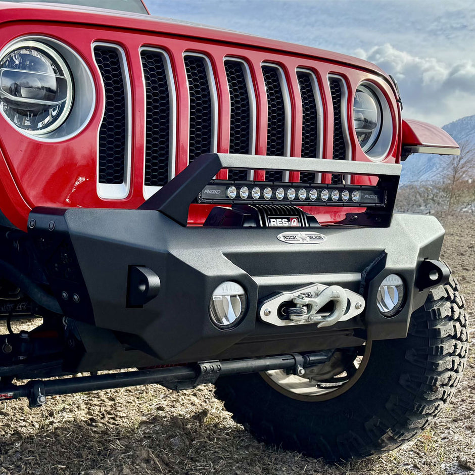 Rock Slide Engineering Stubby Front Bumper Winch Plate 4-Door Aluminum 2020-2025 Jeep Gladiator JT / 2018-2025 Jeep Wrangler JL