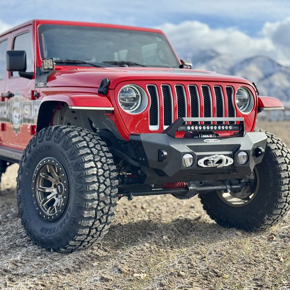 Rock Slide Engineering Stubby Front Bumper Appalachian Series Winch Plate Steel 2018-2025 Jeep Gladiator JT / 2018-2025 Jeep Wrangler JL