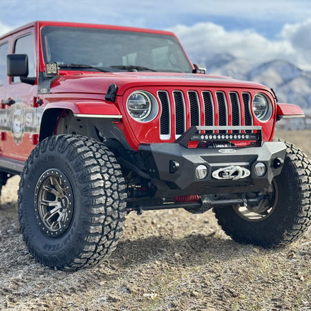 Rock Slide Engineering Stubby Front Bumper Appalachian Series Winch Plate Steel 2018-2025 Jeep Gladiator JT / 2018-2025 Jeep Wrangler JL