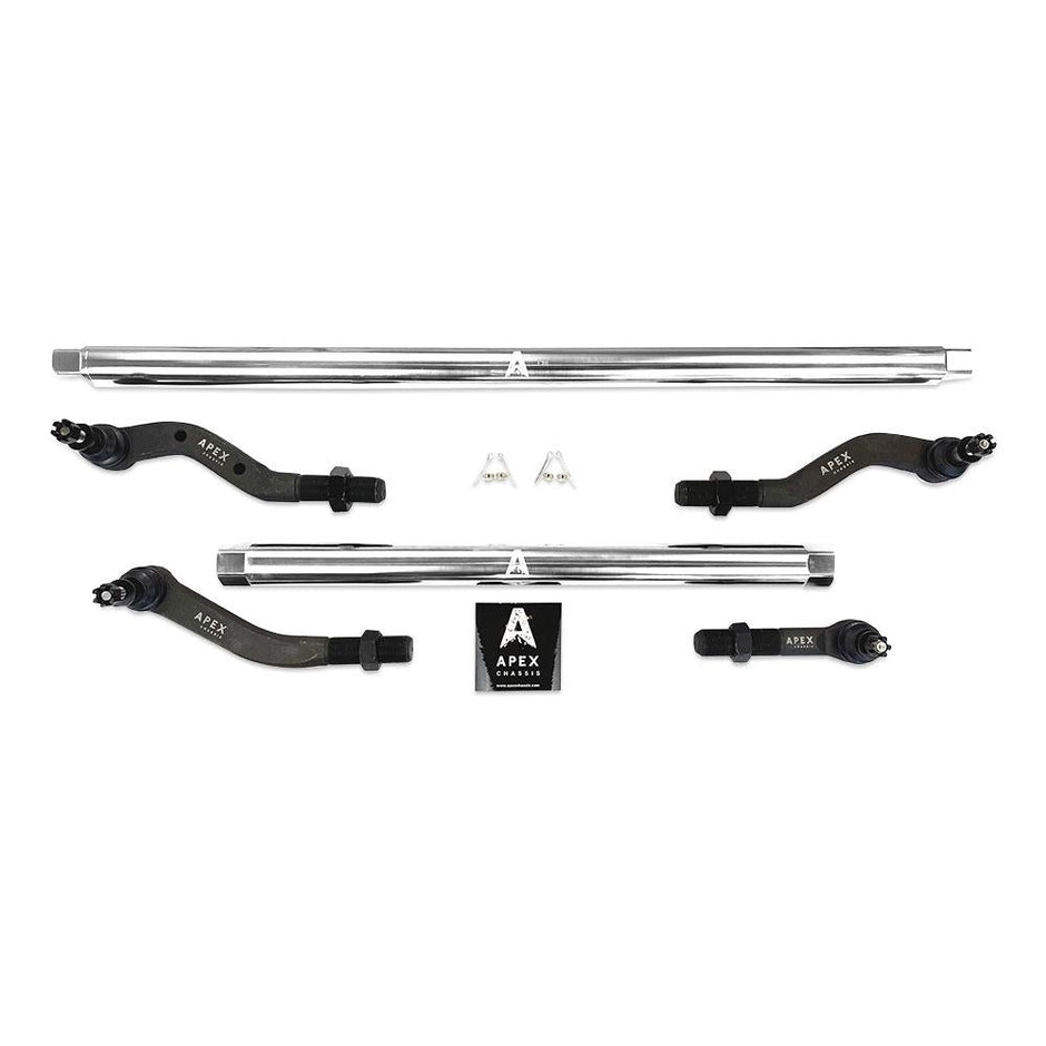 Apex Chassis 1.5" Heavy Duty Polished 7075-T6 Aluminum Steering Kit | Tie Rod + Drag Link | Standard Geometry | 2007–2018 Jeep Wrangler JK / JKU | SKU: KIT140-NoFlip