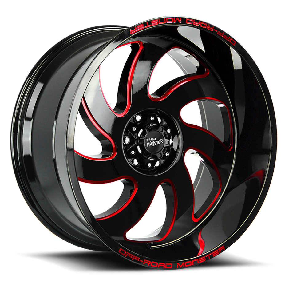 Off Road Monster Wheels M07 GBMLR Gloss Black/Candy Red | 20x10 -19mm | 5x127 | Jeep Wrangler & Gladiator
