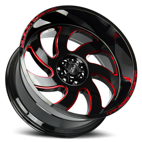 Off Road Monster Wheels M07 GBMLR Gloss Black/Candy Red | 20x10 -19mm | 5x127 | Jeep Wrangler & Gladiator
