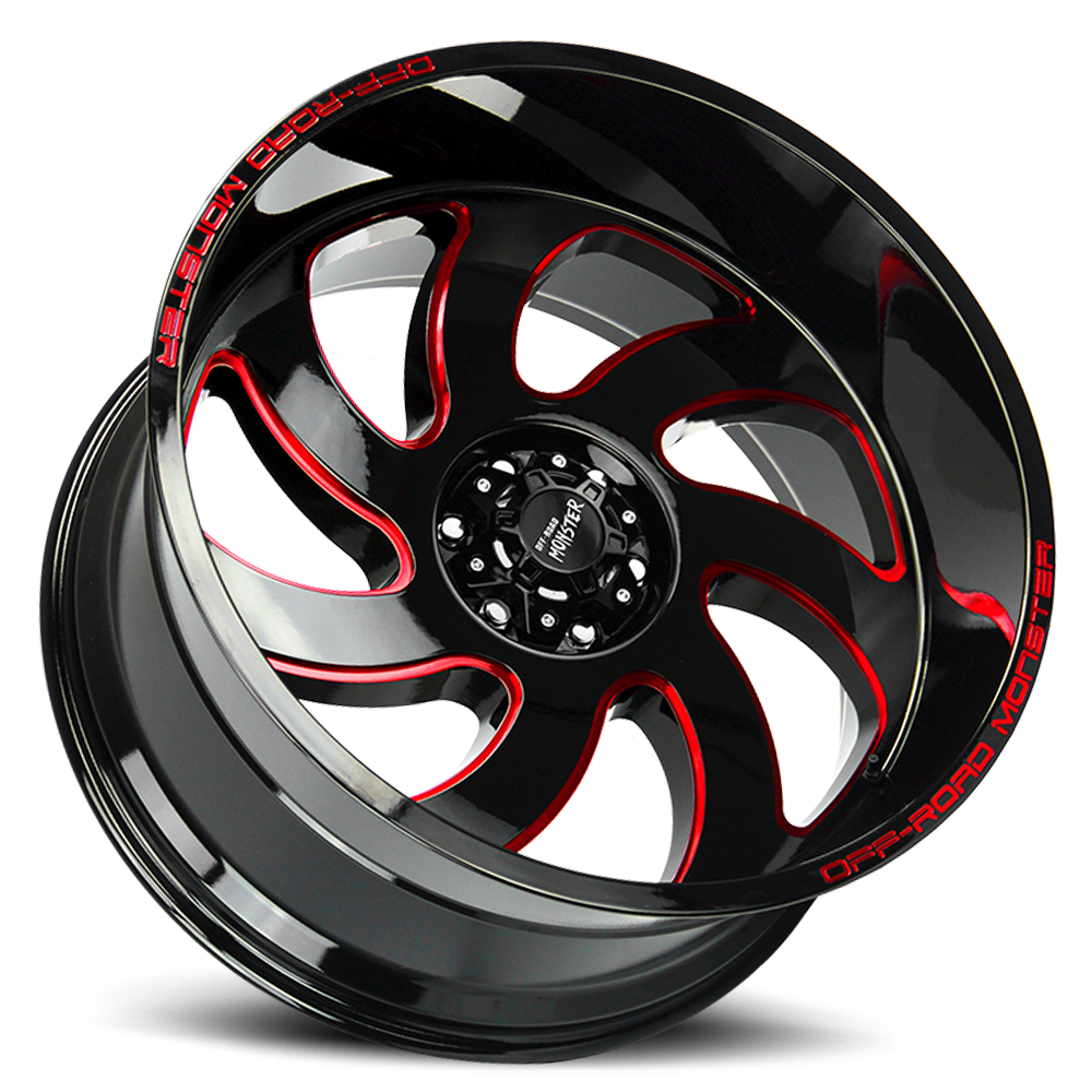 Off Road Monster Wheels M07 GBMLR Gloss Black/Candy Red | 20x10 -19mm | 6x135 | 2004–2026 Ford F-150 & Expedition