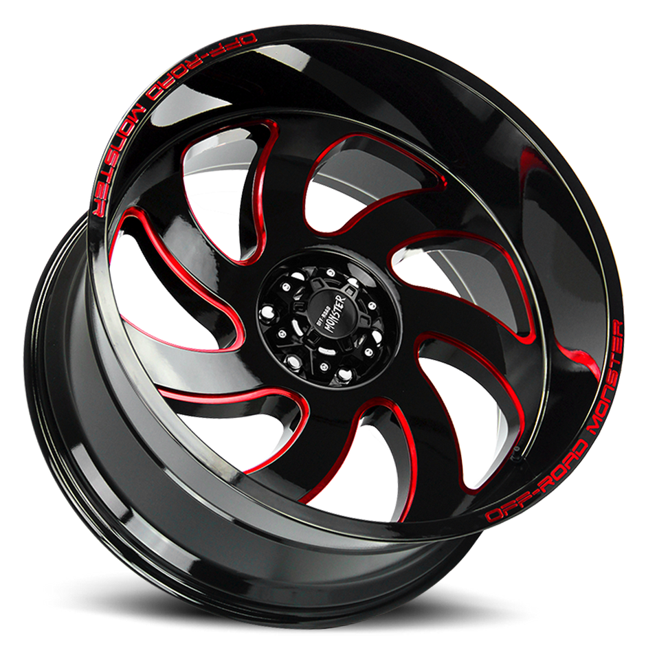 Off Road Monster Wheels M07 GBMLR Gloss Black/Candy Red | 20x10 -19mm | 6x135 | 2004–2026 Ford F-150 & Expedition