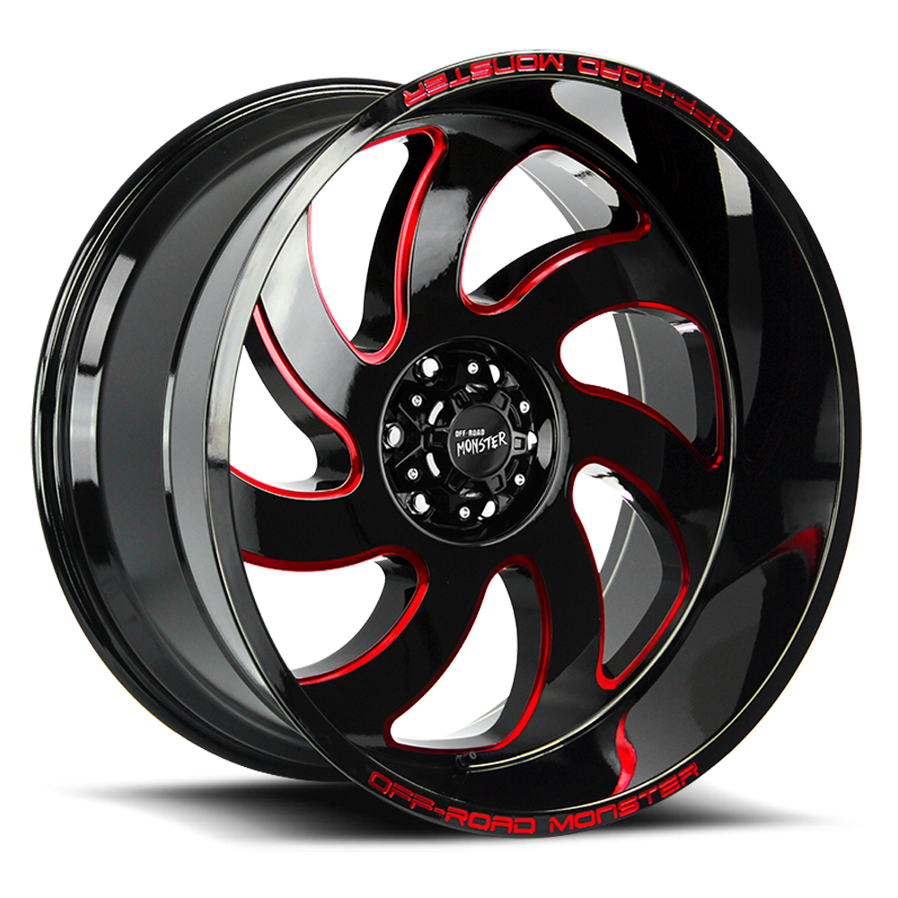 Off Road Monster Wheels M07 GBMLR Gloss Black/Candy Red | 20x10 -19mm | 6x139.7 | Truck/SUV Wheel