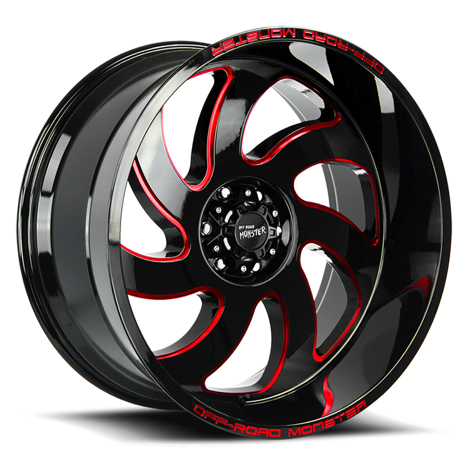 Off Road Monster Wheels M07 GBMLR Gloss Black/Candy Red | 20x10 -19mm | 6x139.7 | Truck/SUV Wheel
