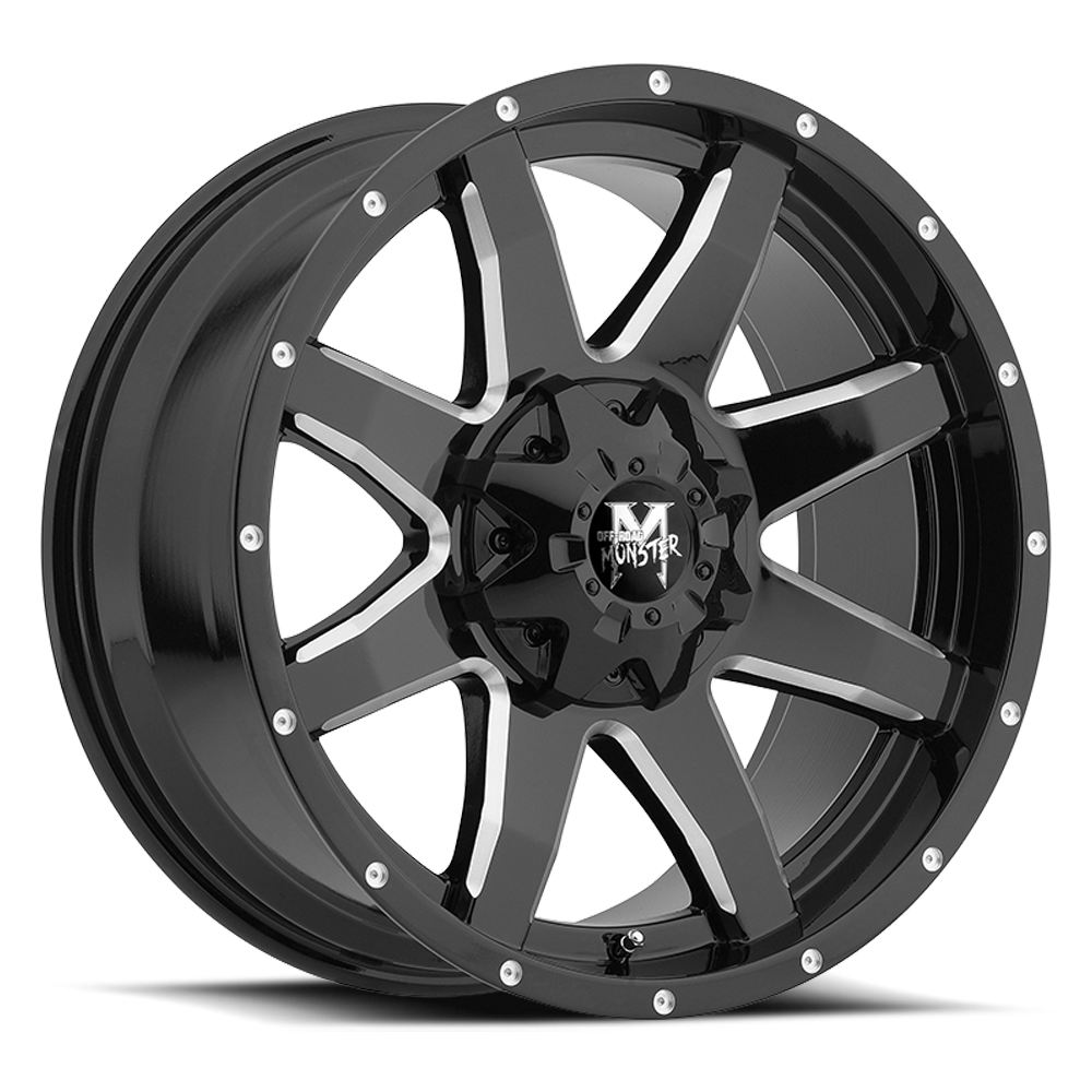 Off Road Monster M08 GBML | Gloss Black Milled | 20x9 | 0mm | Dual 6x135 & 6x139.7