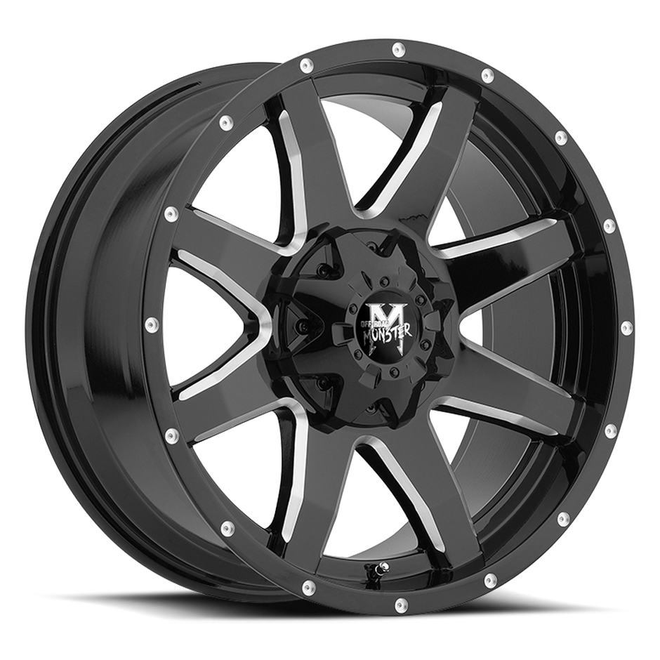 Off Road Monster M08 GBML | Gloss Black Milled | 20x9 | 0mm | Dual 6x135 & 6x139.7