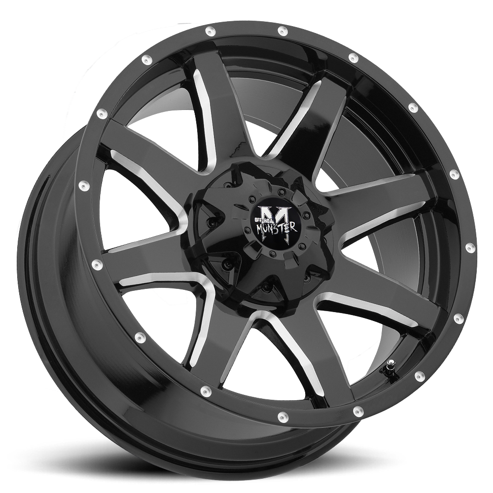 Off Road Monster M08 GBML | Gloss Black Milled | 20x9 | 0mm | Dual 6x135 & 6x139.7