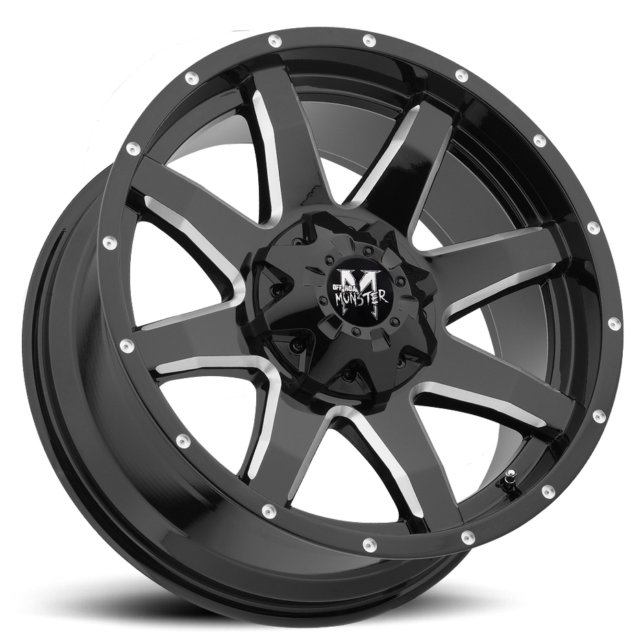 Off Road Monster M08 GBML | Gloss Black Milled | 20x9 | 0mm | Dual 6x135 & 6x139.7